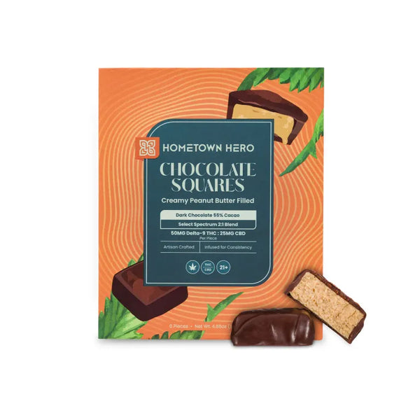 Hometown Hero Delta 9 THC Dark Chocolate Peanut Butter Squares