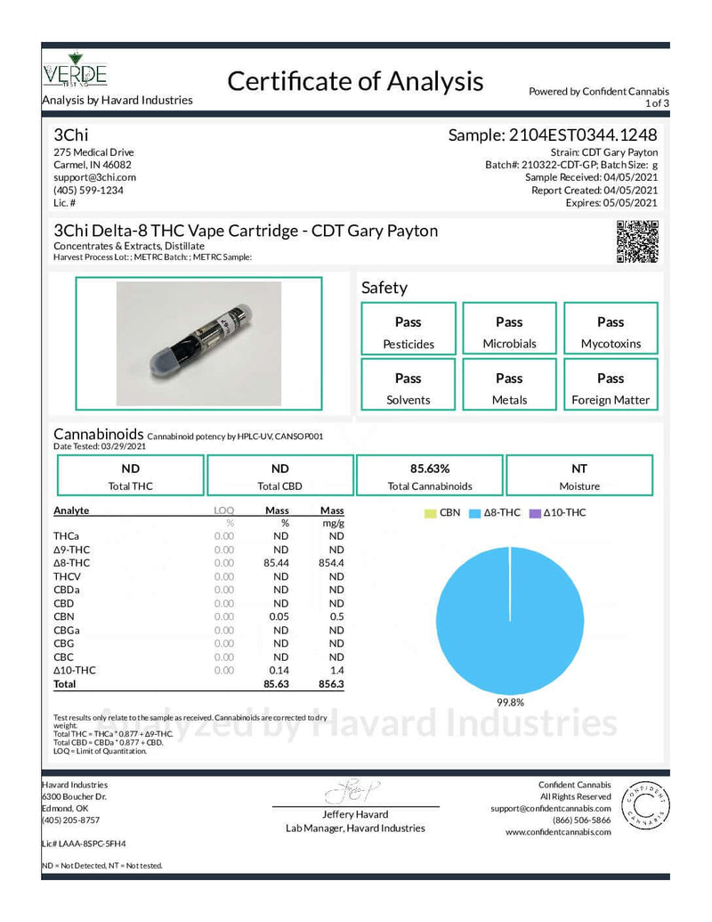 Cali-O Hybrid Delta 8 THC Vape Cartridge By 3Chi
