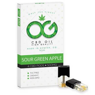 OG Labs Sour Green Apple CBD Pod 500mg - 4 Pods Per Pack