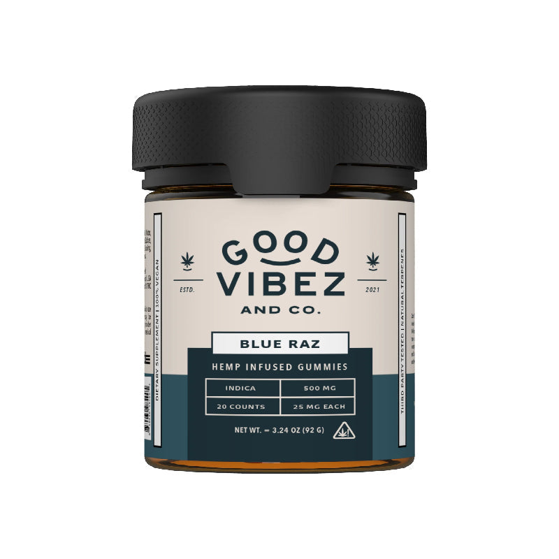 Blue Razz Indica Delta 8 + THC-O Gummies By Good Vibez