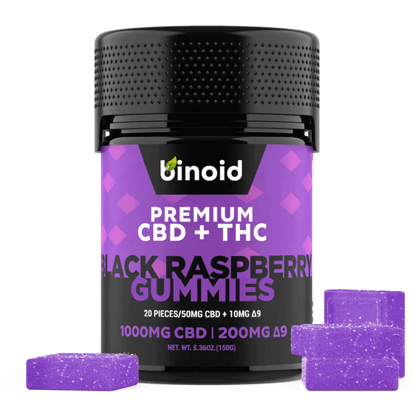 Black Raspberry Live Resin Delta 9 THC + CBD Gummies By Binoid