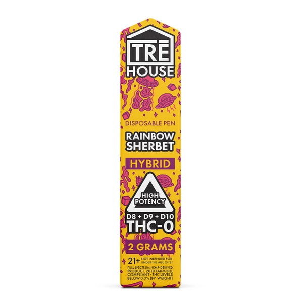 Rainbow Sherbet Hybrid Delta 8 + Delta 9 + Delta 10 + THC-O Rechargeable Disposable By TreHouse